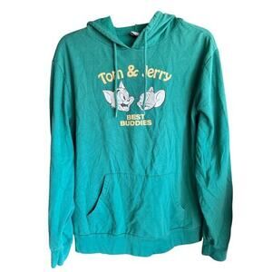 TOM & JERRY Best Buddies Kelly Green hoodie sweatshirt thrashed sz M fits L